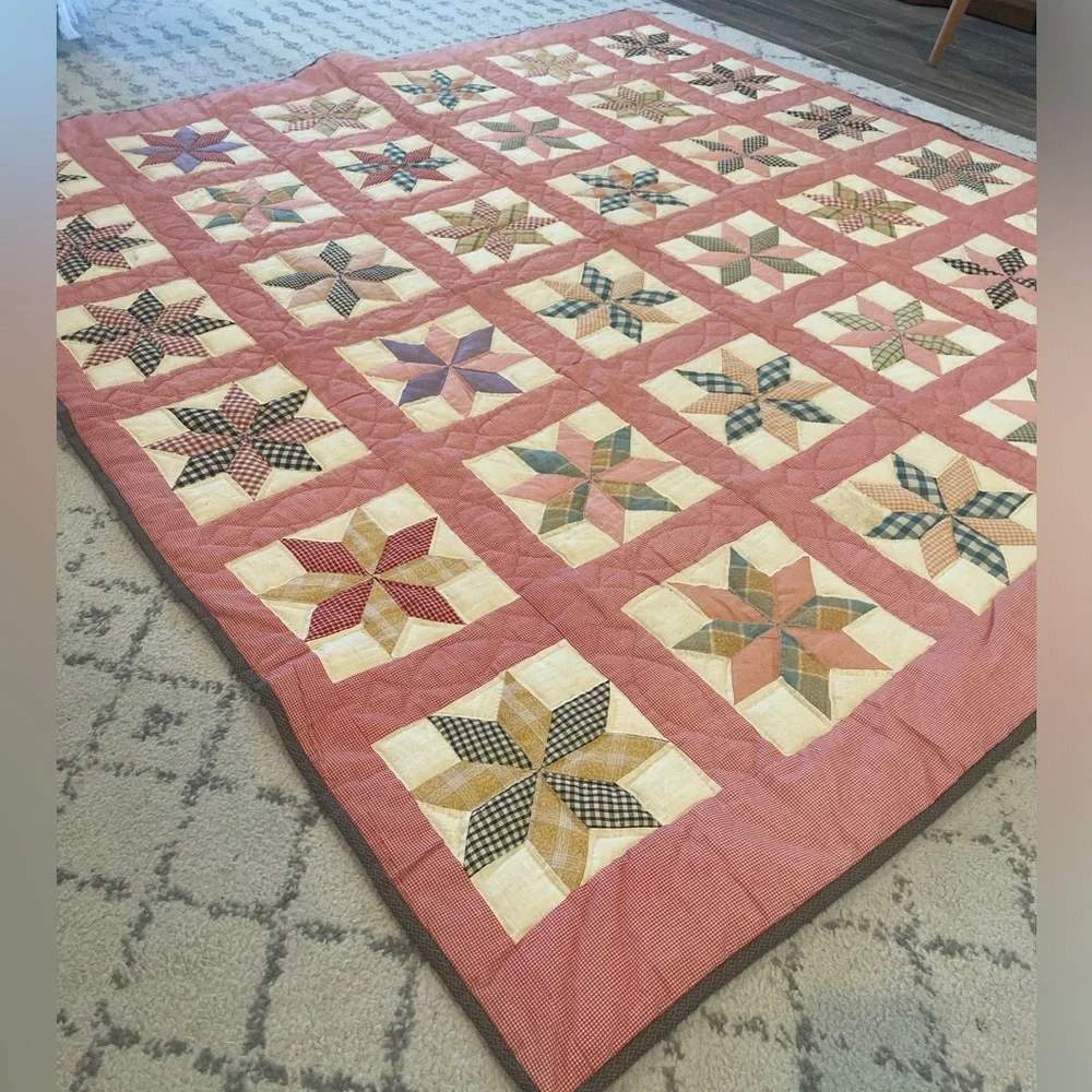 Patchwork Star Quilt - Multicolor 74”/69” Handmade Vintage 60’s